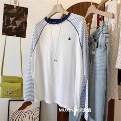 ファットmm 120kg 大きいサイズ夏軽量刺繍多用途ストライプスプライシングラグランスリーブルーズ日焼け止めTシャツレディーストップス