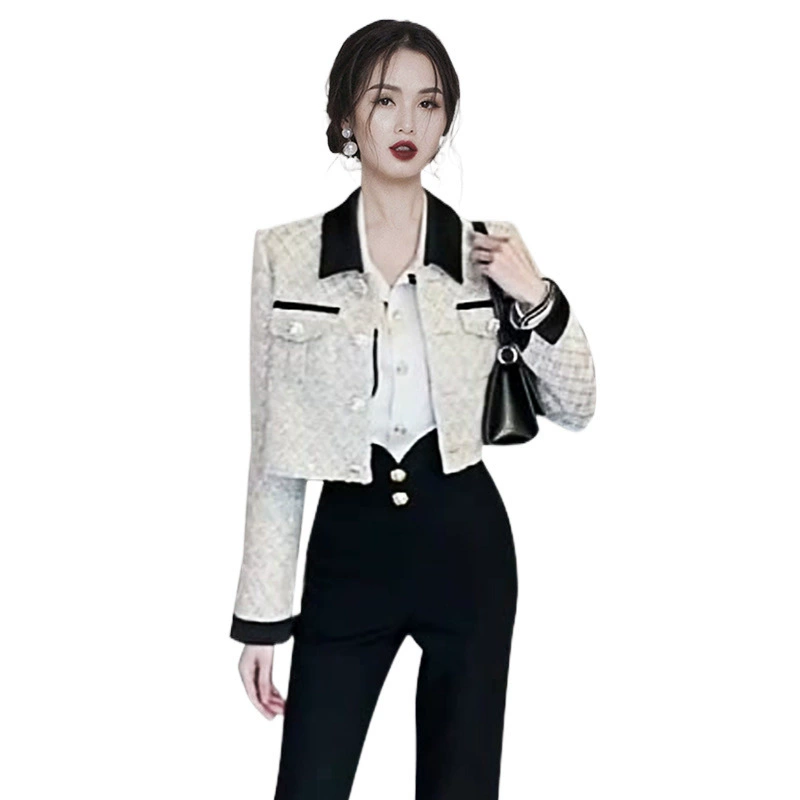 Короткая рубашка с длинным рукавом, для импорта, корейский стиль, в стиле Chanel