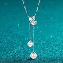 925纯银项链女镶嵌莫桑石淡水珍珠颈链镀pt950金