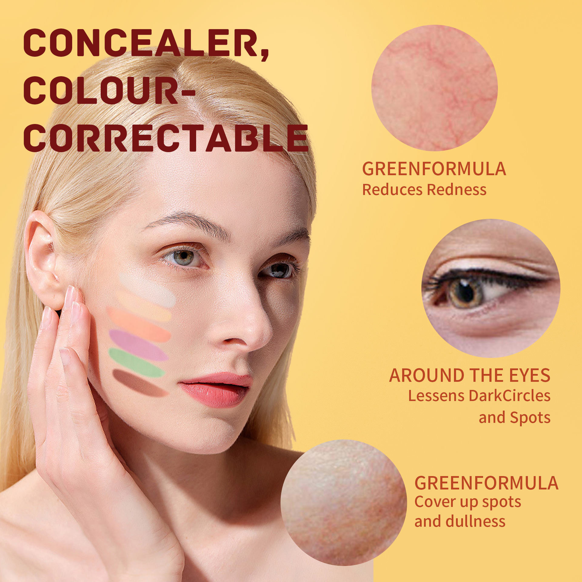 SHCOETY Cross-border Five-color Concealer covers acne marks, spots, tear troughs, dark circles, is light, long-lasting, waterproof and does not smudge Application Scenario