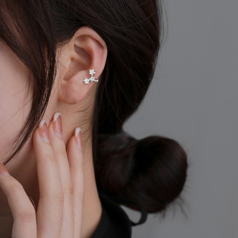 Pendientes tipo auricular de estrellas brillantes con circonio, moda otoñal, estilo romántico sin perforación