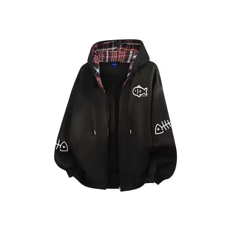 秋冬季加绒简约开衫拉链卫衣日系流行时尚男士连帽上衣外套批发