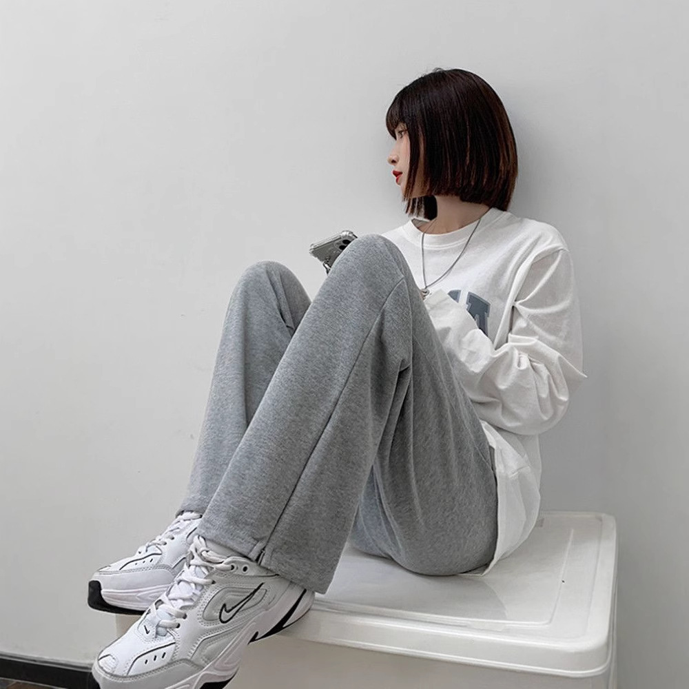 阔腿裤女式春季开叉高腰垂感宽松直筒休闲裤子少女运动卫高腰显瘦