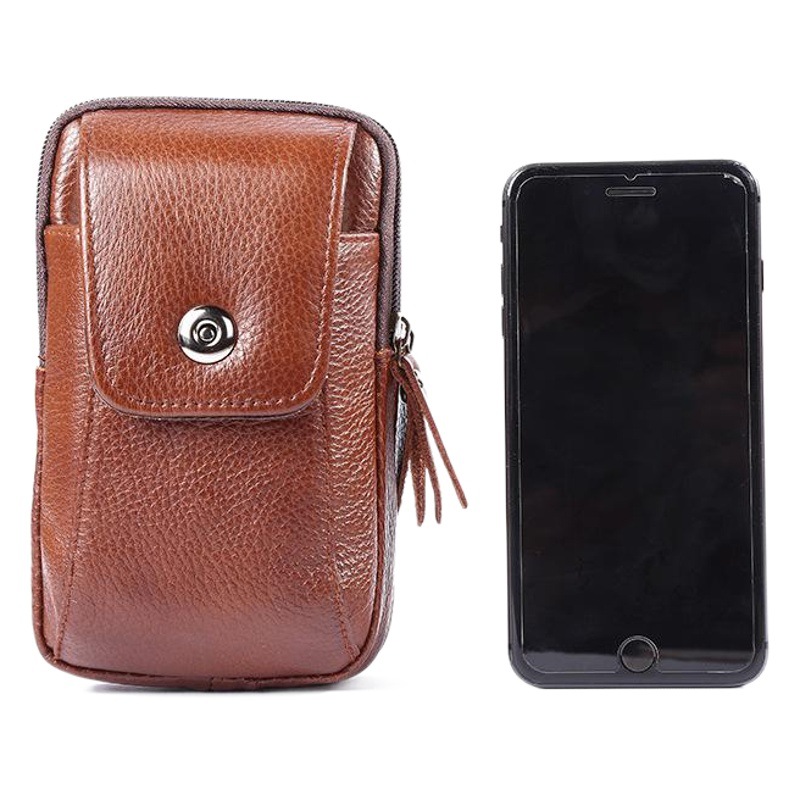 Multifunctional 6.5inch Genuine Leather Three-Layer Belt Phone Waist Bag, New Style Cowhide Vertical Phone Bag Coin Purse
