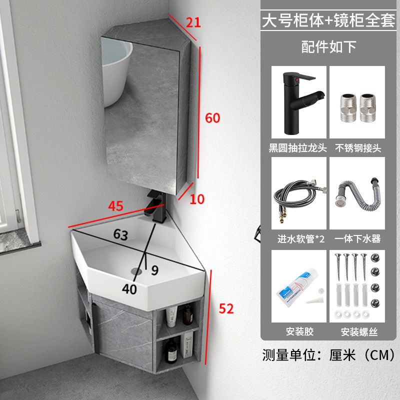 Triángulo montado en la pared gabinete de baño de cerámica lavado a mano lavabo combinación esquina lavabo piscina balcón pequeño apartamento