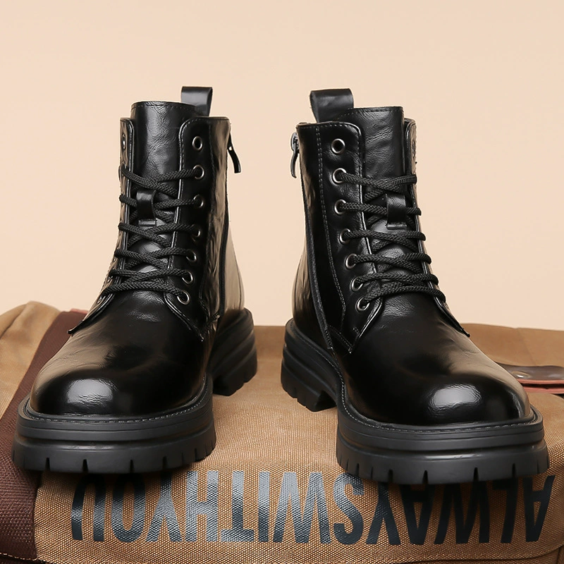 Martens‑style ankle boots, British/English look with side zipper, mid‑length low boots
