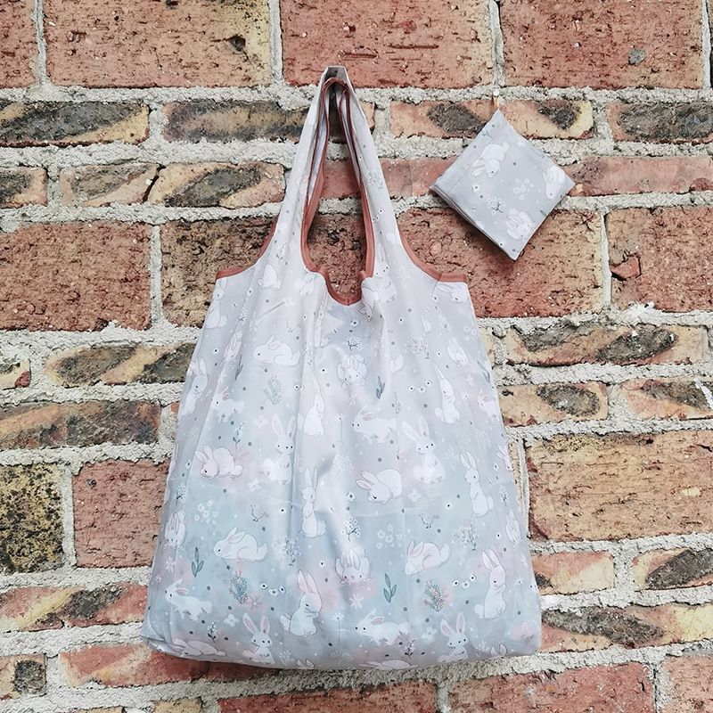 Bolso de compras de supermercado mediano de dibujos animados bolso verde bolso de moda bolso de compras plegable Portátil Bolsa de nylon impermeable image 49