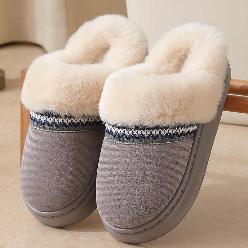 Nuevo otoño y invierno de encaje estilo nacional de moda zapatillas de algodón para hombres y mujeres parejas interior calentamiento confortable zapatillas de algodón al por mayor