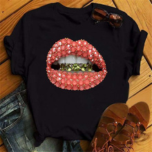 Ůװ��Femme Harajuku Kurzen &Auml;rmeln T Hemd Frauen Lip Lustig