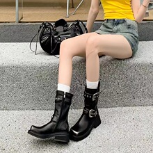 【现货】2024新款增高骑士中筒靴女英伦厚底短靴大码时尚马丁靴女