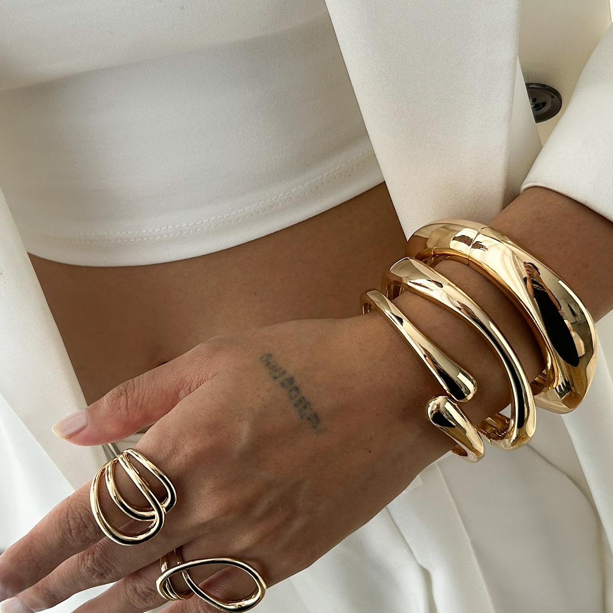 32g Weight Bangle Classification Alloy Chain Material Street Occasion Alloy Material Geometric Pattern Women's Gender Plating Design Exaggerated Style Exaggerated Geometric Alloy Bangles Wholesale 1