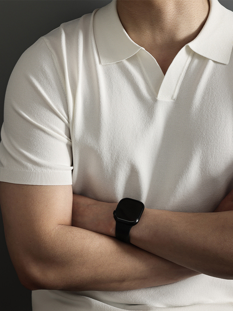 Camisa polo de manga corta sin botones de punto de solapa de verano para hombre de estilo maduro ligero Camiseta casual suelta