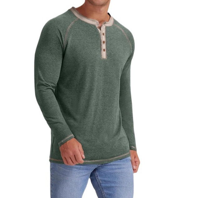 boy Zhongshan Cross-Border Clothing Autumn Winter Plus Size Long Sleeve T-Shirt European And American Men's Henley Shirt_voghion.com