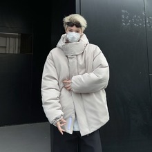 冬季美式复古潮流设计感小众连帽棉服男欧美高级感街头外套情侣潮