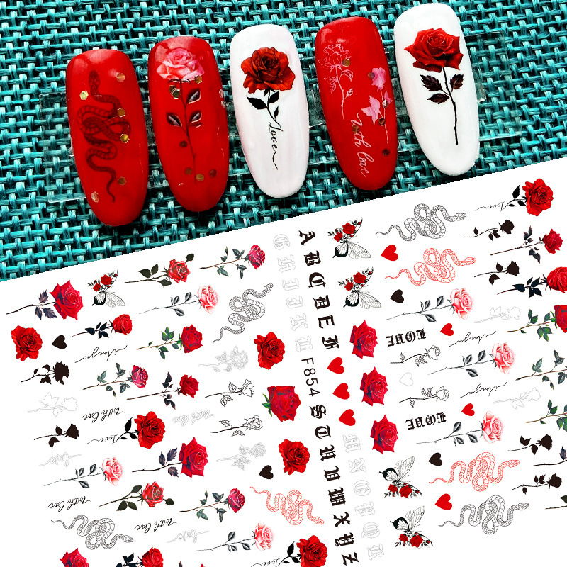 F854-863 new cross-border Valentine's Day multi-color rose Series nail stickers independent packaging