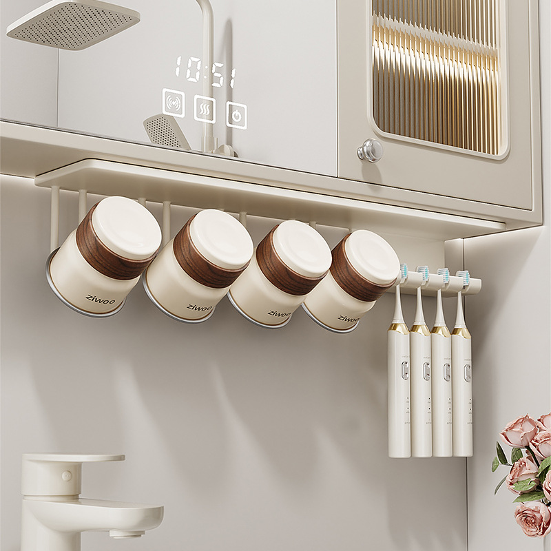 cepillo de dientes estante de enjuague bucal taza de espejo gabinete inferior tipo pared baños taza de dientes de acero inoxidable percha de cilindro de dientes eléctrico