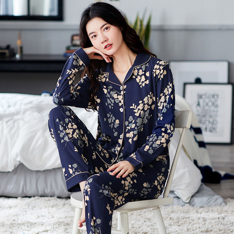 100% algodón pijamas mujeres primavera otoño manga larga suelta más tamaño de mediana edad madre ropa casa traje