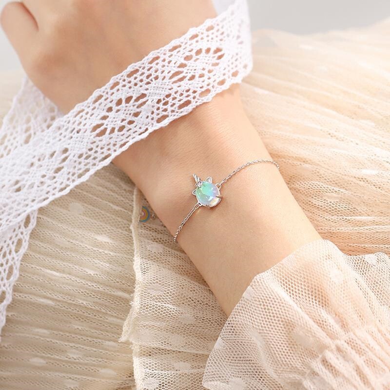 925 sterling silver unicorn bracelet Aurora colorful niche design bracelet cute creative jewelry girl Moonstone