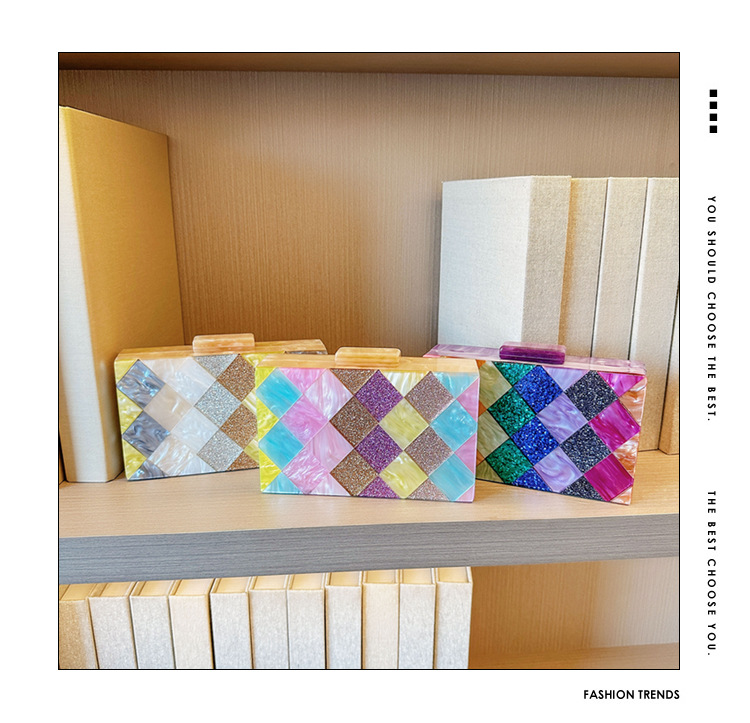 New cross-border foreign trade women's checkered acrylic bag, dinner bag, single-shoulder crossbody wedding and banquet clutch bag full figure