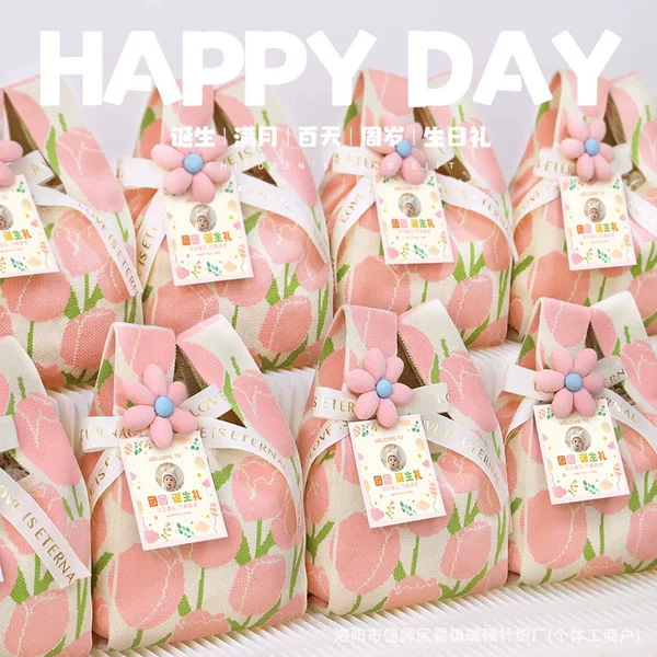 Wedding Candy Bags in an Instagram Style for Baby's 100-Day Celebration, First Birthday, Full Month Gift, Knitted Bags for Wedding Celebrations, and Party Favor Bags