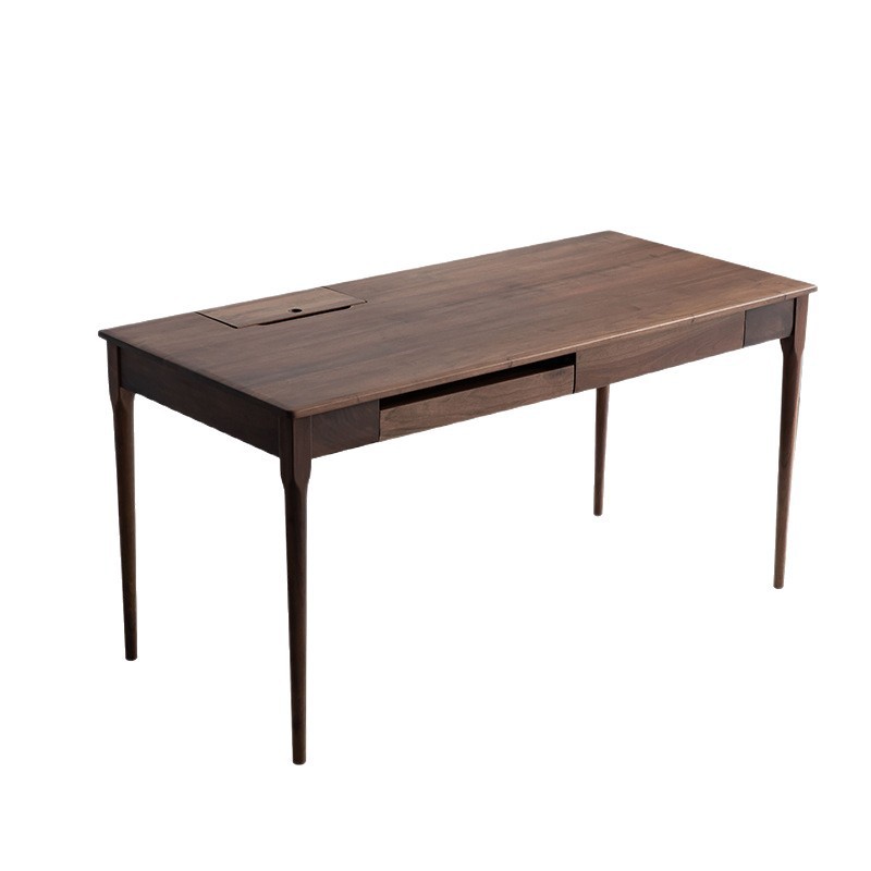 Escritorio de madera maciza nórdica, silla de libro, escritorio de madera de nuez negra de lujo ligero, escritorio de computadora simple