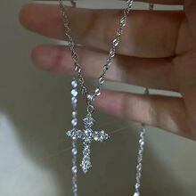 R 35730 Zircon Cross Pendant Necklace �����׹�����羳��