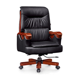 Classic leather solid wood office chair reclining lunch break first layer cowhide boss chair leather office chair manager Executive Chair