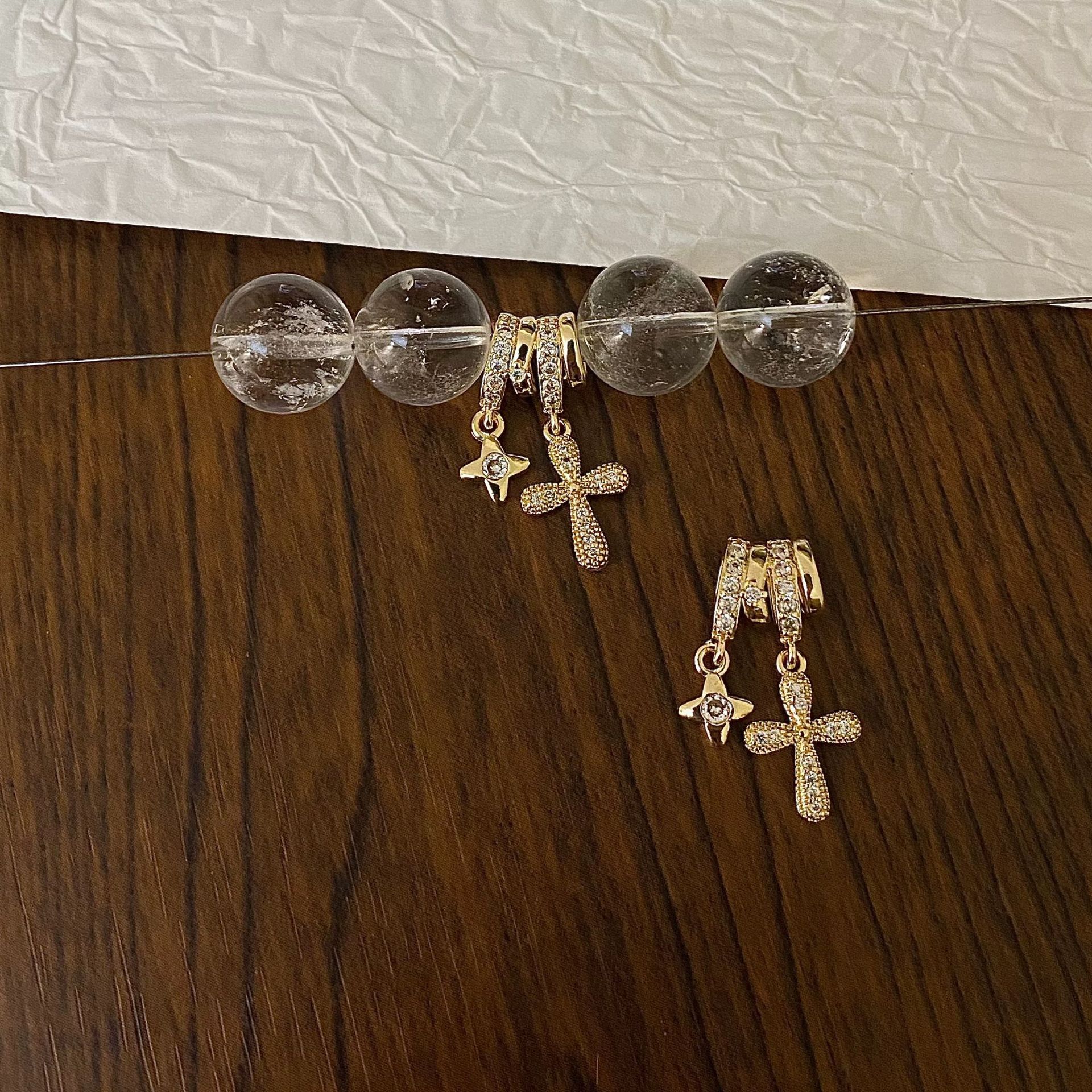 Full Diamond Cross Star Pendant Accessories, Large Hole for Side Hanging, DIY Crystal Bracelet Spacer Beads, Handmade Stringing