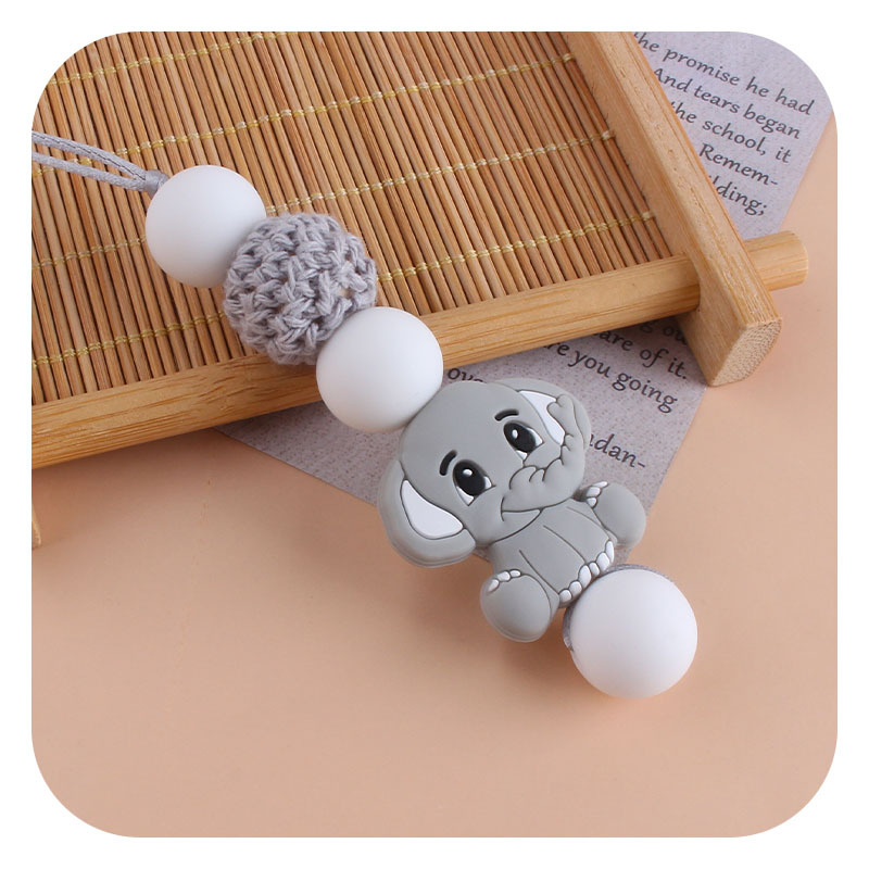 Bebé molar mordedor masticable colgante joyería de los niños mordedor palo de dibujos animados de silicona elefante teether collar
