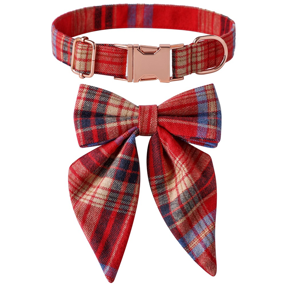 Fabricantes al por mayor collar de mascotas transfronterizas estilo británico cuadrilátero de Navidad oro rosa collar de botón arco