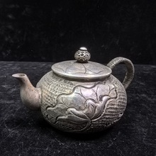 仿古做旧复古纯铜镀银茶壶 铜摆件工艺品文创市集古风仿旧藏摆件