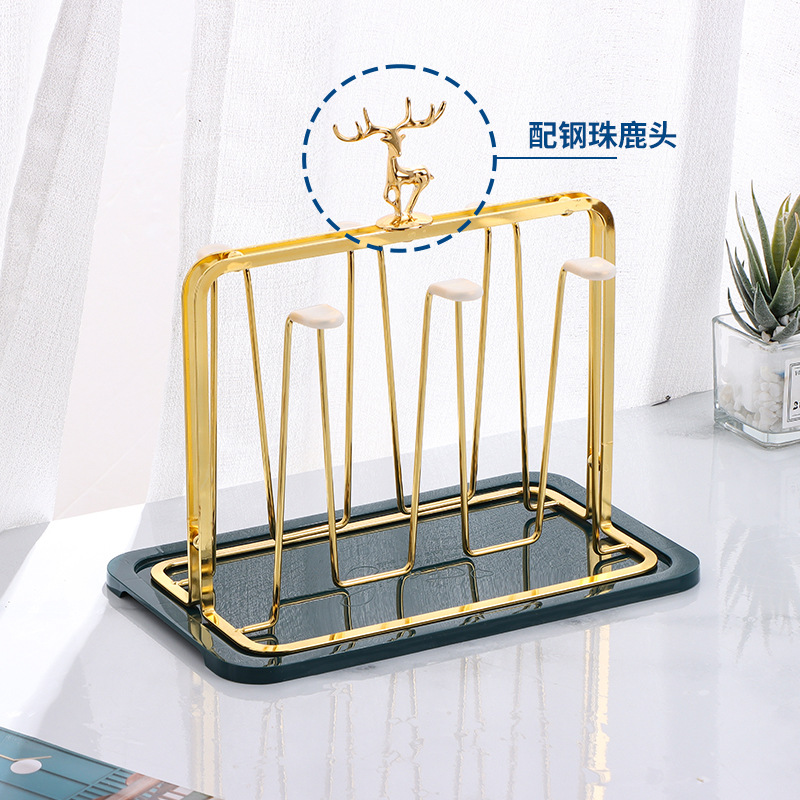 Portavasos Golden Deer para Sala de Estar, Organizador de Vasos con Drenaje, Estilo Japonés, de Hierro, para Almacenamiento en la Sala de Estar