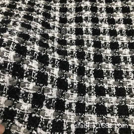 新款 粗纺 银丝编织男女装大衣外套布料 黑白色 百搭大气面料