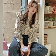 2025秋季新款设计感小众碎花长袖衬衫新款法式甜美女衬衣宽松上衣