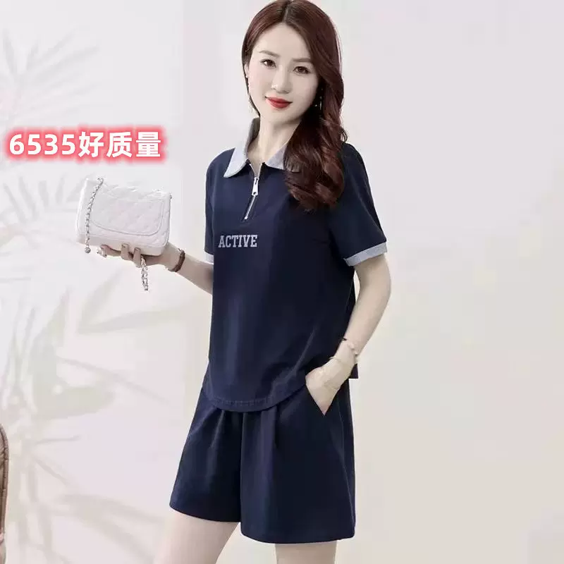 夏装短裤休闲运动服套装女2024新款小个子网红活泼减龄时尚两件套