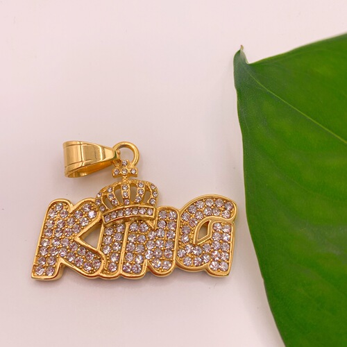 European and American Cross-border New Hip-hop Trendy Jewelry Stainless Steel Gold-Plated Crown KING King Letter Pendant DZ1314