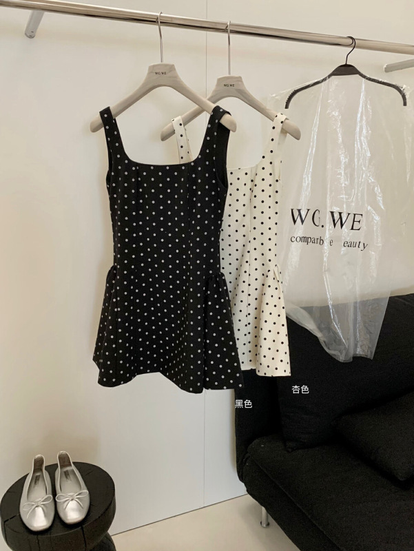 WGWE フレンチスイート気質年齢軽減ノースリーブ水玉小柄サスペンダースカートドレスAラインスカートW5787|undefined