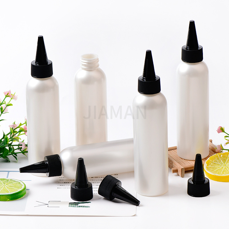 150ml毫升圆肩珠光白配24口尖嘴盖黑白透点滴胶水瓶乳液精华空瓶