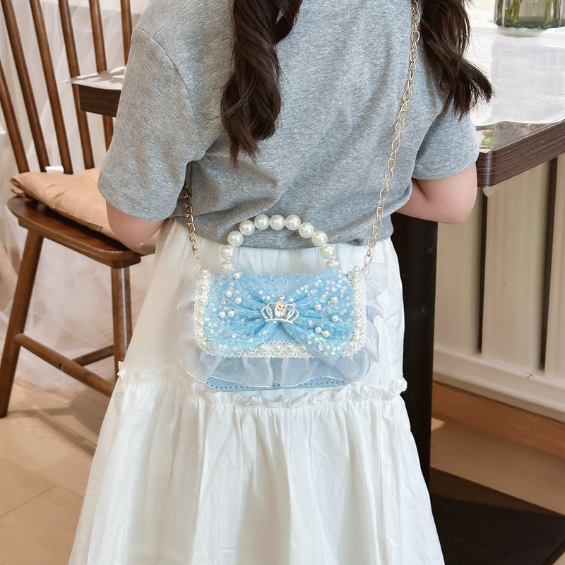 Nuevo arco de princesa bolso infantil caricatura lindo pequeño viento perla bolsa de mano pequeña niña hombro mochila