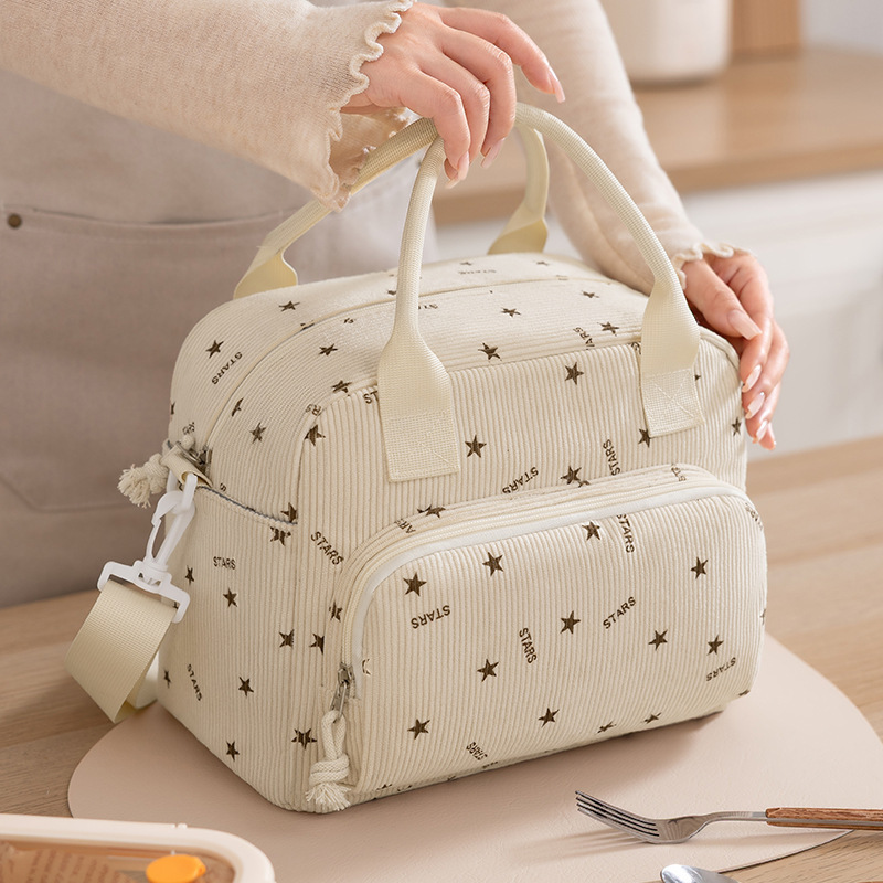 New Corduroy Square Tote Lunch Bag, Large Capacity Lunch Bag, Portable Lunch Box, Insulated Bag for Commuting