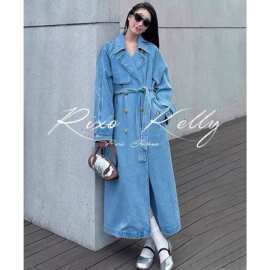 同款新款时尚休闲双排牛角扣牛仔长款风衣外套女