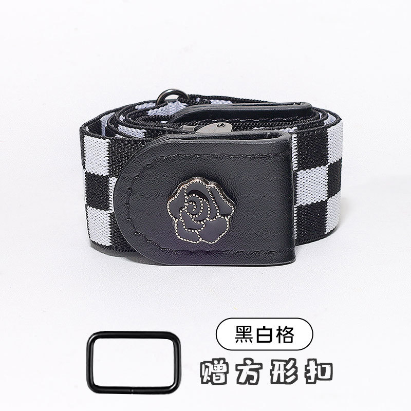 흑백 격자 무늬 샤넬 스타일 탄성 벨트