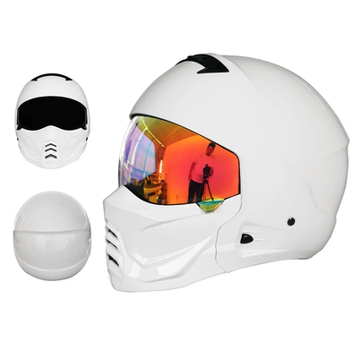 3C Retro Motorcycle Helmet Full-Face — Motosiklet kaskı (dəbilqə) - 856-extra-white-third-generation-colorful-mirror-m55-56