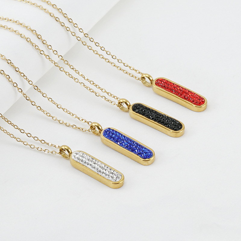 Fashion Oval Stainless Steel Plating Zircon Earrings Necklace 1 Set