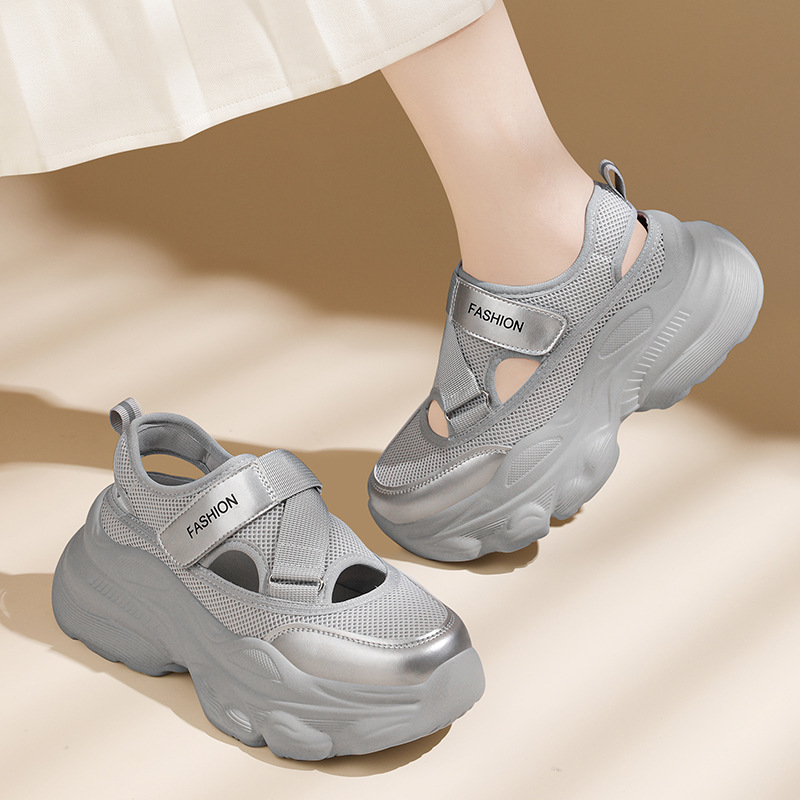 Giày sneaker chunky đế dày thoáng khí mùa hè, dây Velcro tiện lợi — 2006 màu đen, 2006 màu bạc