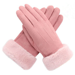 手套女冬天加絨加厚麂皮絨戶外騎行可愛手套韓版運動觸屏保暖手套