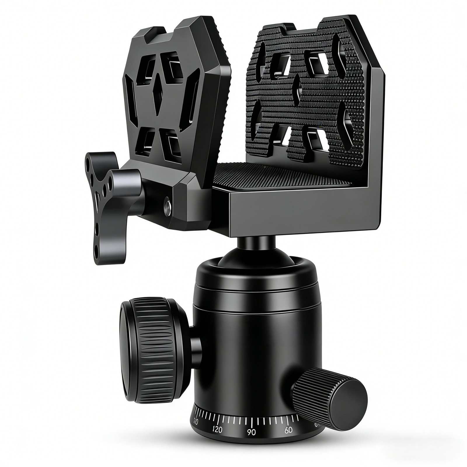 Aluminum alloy photography and shooting saddle tripod bracket, compatible with 3/8 inch thread.