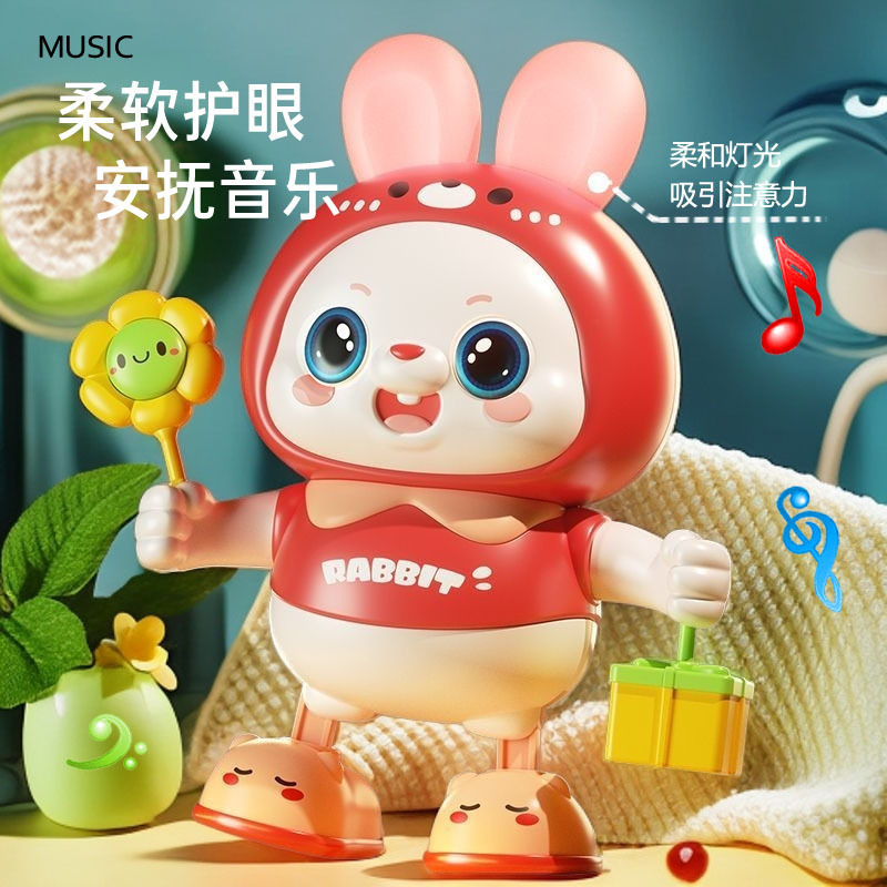 Singing and Dancing Little Lucky Rabbit Baby Raises Head Training Artifact Baby Electric Early Education Toy 3-6 Months