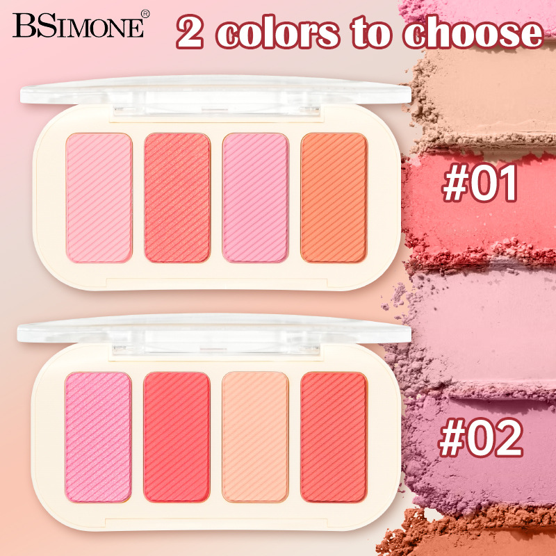 Exclusivo transfronterizo para BSIMONE paleta de sombras de ojos de rubor de cuatro colores, brillo tridimensional y reparación paleta de sombras de ojos de rubor de color europeo y americano