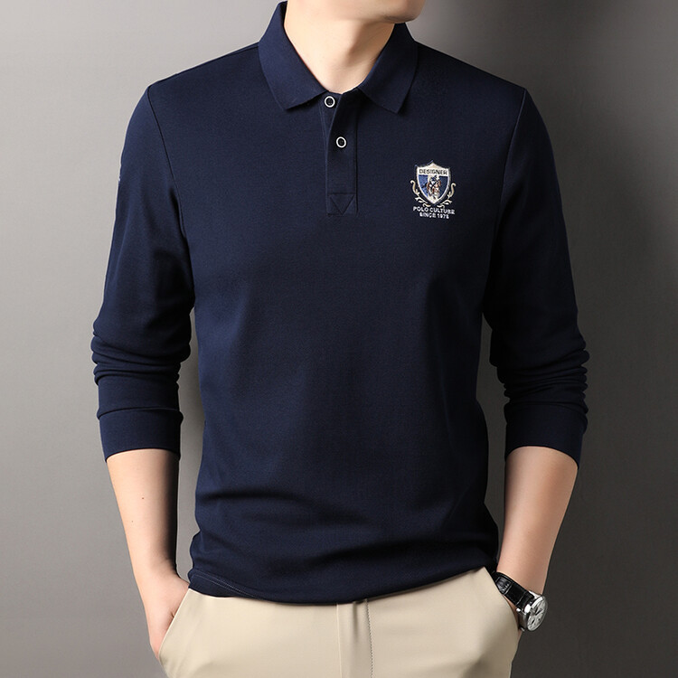 Spring Autumn Collar Business Long Sleeve Solid Color Men's Middle aged and Elderly Loose 2024 New T-shirt Polo_voghion.com